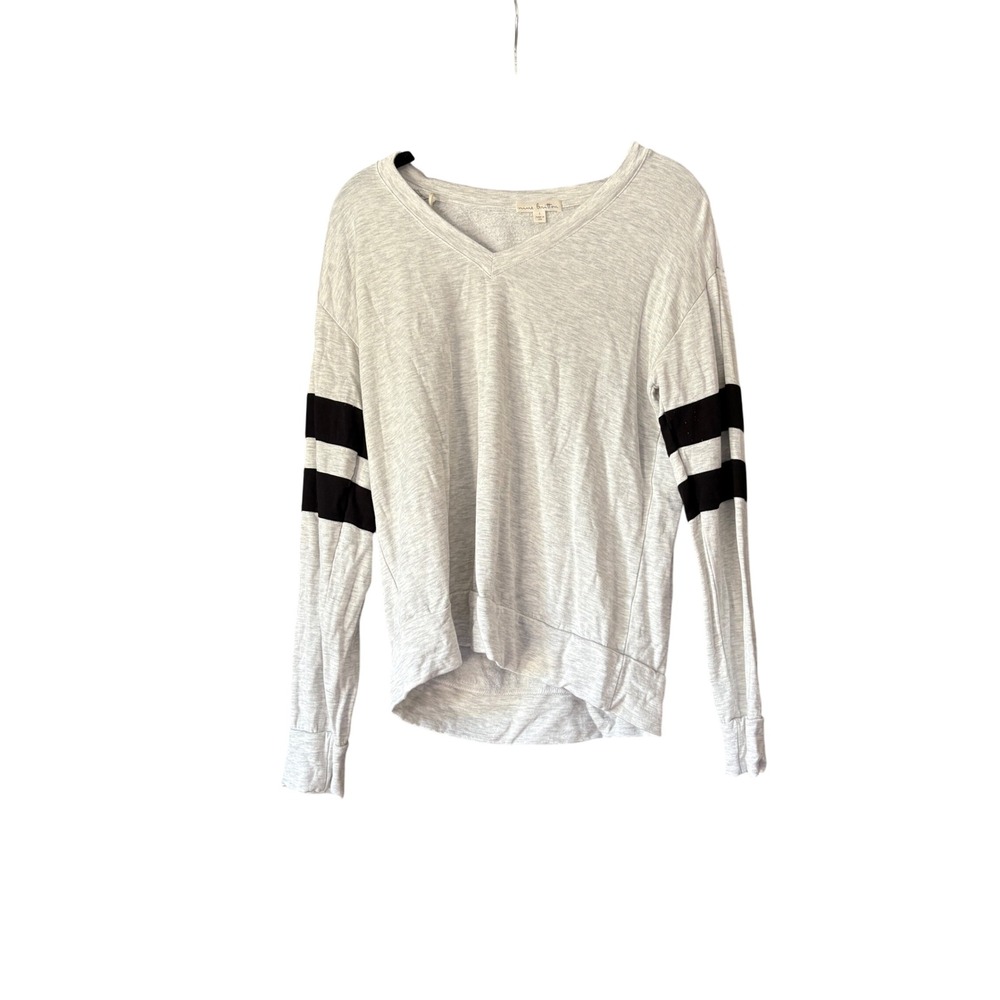 Nine Britton Women's V-Neck Long Sleeve Top Gray with Black Stripes Size S